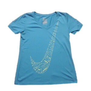 NIKE Tee Blue & Green Swoosh Dri-Fit Top Medium